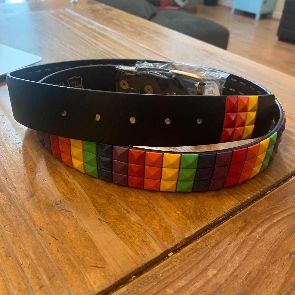 Rainbow pyramid studded belt